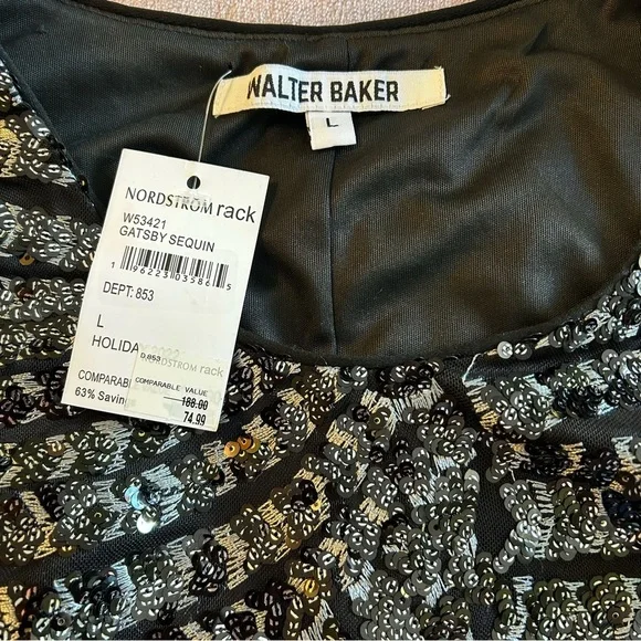 Walter Baker Jaylene Gatsby Sequin top sleeveless black and silver size L - Picture 6 of 9
